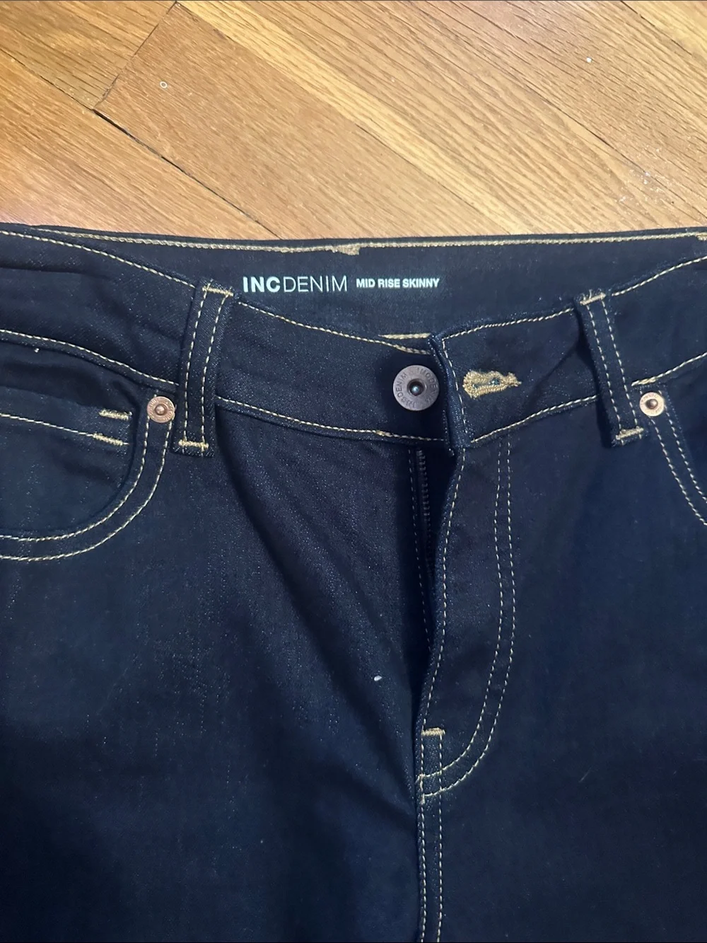 INC International Concepts dark denim  Skinny Jeans with Contrast Stitching